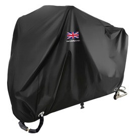 NEVERLAND Motorbike Cover Waterproof XL Motorcycle Cover with Lock Holes Windproof Buckle Elastic Band Storage Bag for Protection from the Sun, Dust, Rain Union Flag XL 245x105x125cm