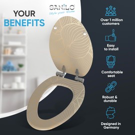 SANILO Wooden Toilet Seat with Soft Close [ELONGATED] - Decorative, Quiet & Slow Close Molded Wood Seat - With Strong Bumpers & Hinges - Adjustable Fit - Hosta