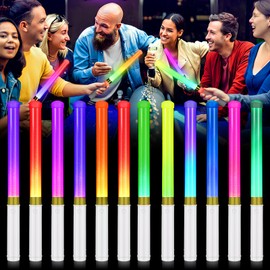 JolliLudo 12 Pcs LED Reusable Glow Sticks 15 Color Lightstick with AAA Battery Glow in The Dark Party Favor 13.5" Flashing Wand for Concert, Camping, Wedding, Birthday Party Supplies