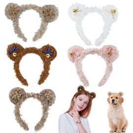 SDIDVIEXPERT 5 Pcs Bear Ears Headband,Cute Care Headband Bear Hair Accessories for Women Bear Headband Hairband for Makeup Face Washing Plush Hairbands for Theme Party Cosplay