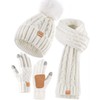 Womens Beanie Hat Scarf Gloves Set, Soft Fleece Lined Winter