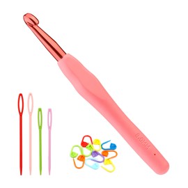 Crochet Hook, 8 mm Aluminum Crochet Hooks, Aluminum Soft Grip Rubber Handle Needles Ergonomic Knitting Needles Crochet Needle for Beginners and Handmade DIY Knitting Crochet (8 mm)