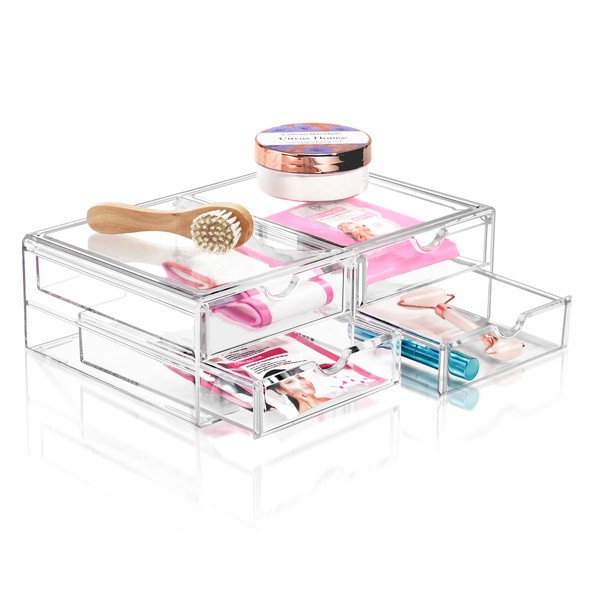 Sorbus Clear Acrylic Makeup Organizer - X-Large Organizers and Storage for Make up, Cosmetics, Jewelry - 4 Drawers Stackable Makeup Organizer for Vanity, Dresser, Pantry, Bathroom Organizer Countertop