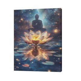Buddha Wall Art Buddha Wall Decor Zen Lotus Flower Pictures Canvas Painting Modern Artwork Home Decoration for Office Bathroom Bedroom Living Room Dining Room Framed 12"x16"