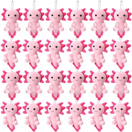 Blueweenly 24 Pcs Axolotl Keychains Plush Toys, 4 Inch Kawaii Cute Axolotls Stuffed Animal for Boys Girls, Kids Doll Ornament for Kindergarten Classroom Prizes Birthday Gifts Party Favors(Pink)