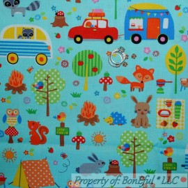 Michael Miller Fabrics BonEful Fabric FQ Cotton Quilt Camper Tent Car Mushroom Animal Paw Tree OWL Sale