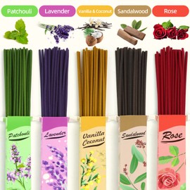 Incense Sticks, Scent of Sandalwood, Lavender, Rose, Patchouli, Vanilla Coconut, Perfect for Yoga, Aromatherapy, Meditation, Gift Set for Women, Mother's Day, 150 Sticks with Incense Holder