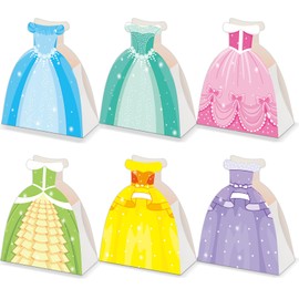 24Pcs Princess Paper Treat Boxes for Princess Birthday Party Decorations Princesses Dress Shaped Candy Goodie Bags Princesses Party Favor Gift Box for Kids Birthday Baby Shower Supplies