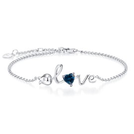 Leva Jewkis Sterling Silver Birthstone Bracelets Rose Love Created Topaz Gemstone December Birthstone Dainty Charm Link Christmas Jewelry Gifts for Women, 6.7+1.2 Inches