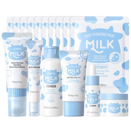 ARCHIDATE Milk Skin Care Routine Kit, 16Pcs Moisturizing Skin Care Kit, Deep Nourish, Improves Rough Skin, Face Care Set with Cleanser, Toner, Eye Cream, Serum, Cream, Sunscreen, Facial Masks