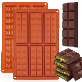 GIcGIeo Chocolate Bar Mold Non Stick,2 Pack Deep Dubai Chocolate Molds Thick Stuffed Silicone Molds for Filling Candy Knafeh Pistachio and Pastry（Diamond Shapes)