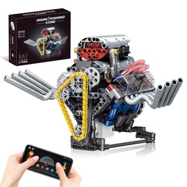 BrixVibe Mini V8 Engine Kit That Runs Building Set Technic Model with Motor, Light & APP Control, Mechanic Engineering Collectible for Adults Boys 14 Years & Up