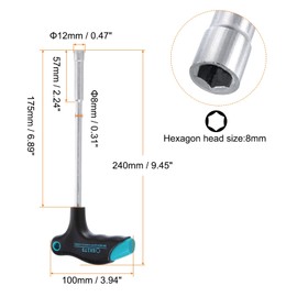 sourcing map T-Handle Metric Nut Driver 8mm Dia 175mm Shank 6 Point Hex Socket Screwdriver with Non-Slip Handle for Tightening and Loosening Fasteners