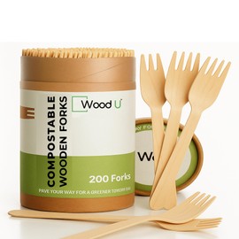 Disposable Wooden Cutlery Set | 100% All-Natural, Eco-Friendly, Biodegradable, and Compostable - Pack of 200-6.5” utensils (100 forks, 50 spoons, 50 knives) by WoodU