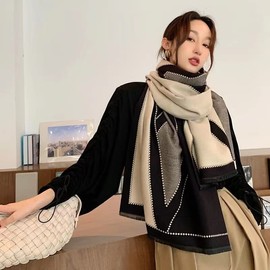 iCuviy Fall Large Soft Black and White Pashmina Shawls and Wraps Thick Scarfs for Women Christmas Gifts Warm Winter Cashmere Feel Extra Long Women Wool Scarfs for Evening Dress…