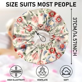 Zewurtuw Luxury Shower Cap Adjustable Reusable Double Waterproof Layer Elastic Satin Lined Hair Bath Cap Cute Aesthetic Women Girls-Pink Blue Floral