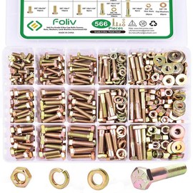 FOLIV 907/772/566/523 PCS Grade 8 Bolt Assortment Kit, Heavy Duty Bolts and Nuts Kit, 1/4-20 5/16-18 3/8-16 1/2-13 SAE Sizes Included (Upgraded Package) Alloy Steel Machinery:_907pcs M4 M5 M6 M8