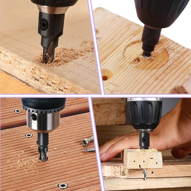 Countersink Drill Bit Set, 5 Piece Woodworking Chamfered Set with