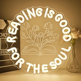 Reading Is Good for The Soul Neon Sign for Wall Decor Reading Led Light Sign Books Neon Led Sign Dimmable Light Up Sign for Read Corner Decor Bookworm Library Bookish Books Area Gift for Book Lover