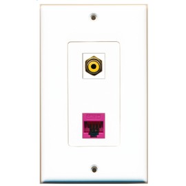 RiteAV 1 Port RCA Yellow 1 Port Cat5e Ethernet Pink Wall Plate Oversized Jumbo MIDI