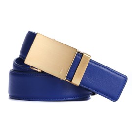 Tonywell - Cinturón de carraca para hombre con hebilla extraíble de 35 mm, ajuste personalizado, Blue Leather&gold Metal Buckle, Talla única:32"-45"Cintura