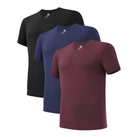 DAVID ARCHY Men's Undershirt Rayon Made from Bamboo Moisture-Wicking T-Shirts Stretch V-Neck Tees for Men, 3-Pack (M, Dark Blue/Black/Raisin)