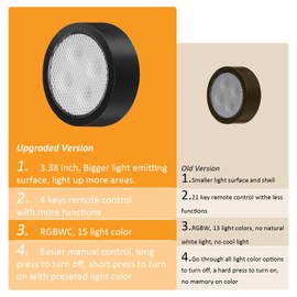 5 Pack Puck Lights, Under Cabinet Lights Stick on Tap Light Push Lights with 2 Remote Controls, 15 Colors Changeable LED Push Lights Battery Operated Dimmable & Timer for Kitchen,Closets,Shelf