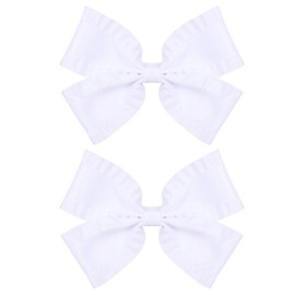 4in White Ruffled Ribbon Hair Bows Alligator Clips Hair Barrettes for Teen Toddler Flower Girls Wedding 1st Communion Pageant Party Dress Decor Accessories Kids Back School Gift