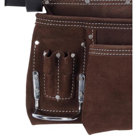 VEEKAY Brown Leather Tool Belt 11 Pocket Suede with 2-Inch Wide Nylon Belt & Pouch, Fits 32" to 50" Waist – Durable for Construction, Carpenters, and Framers
