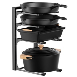 MUDEELA Pots and Pans Organizer under Cabinet 15.75" Tall, 4-Tier Heavy Duty Pan Organizers inside Cabinet Kitchen Storage, Adjustable Pot Rack Holds up to 88 LB Cast Iron Skillets Shallow Cookware