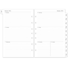 2026 Weekly & Monthly Planner Refill, A5 Medium Planner Inserts with Monthly Tabs, Size 4, 5.5"x8.5", Jan. 2026 - Dec. 2026, 7-Hole Punched