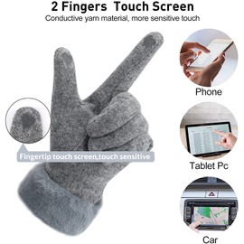 ZASFOU Women's Winter Touchscreen Gloves with Thermal Fleece Lining, Warm and Thick Wool, gray