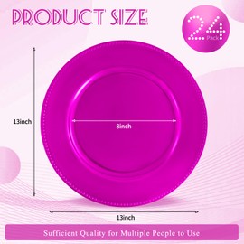 YJYQHYX 24 Pack Charger Plates 13" Plastic Round Charger Plates Dinner Plate With Beaded for Wedding Table Dinner Kitchen Catering Event Party Decoration (Hot Pink)