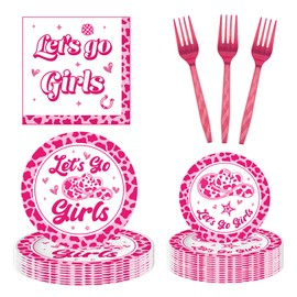 Let's Go Girls Plates and Napkins Party Supplies - 96 PCS Disco Cowgirl Party decorations Cowgirl Bachelorette Party Disposable Tableware Set Serve 24 Guests