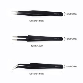 Tweezers Set of 3 Precision Tweezers Antistatic ESD Safety Stainless Steel Tweezers Set Non-Magnetic for Detailed Work and Repairs of Computers, Mobile Phones, Watches