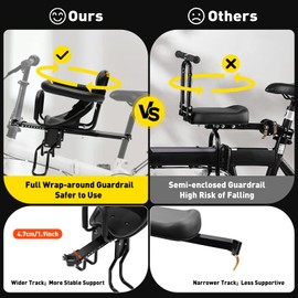 Zivisamt Child Bike Seat Front Mount, Baby Seat Safety Carrier Saddle Cushion with Handrail & Pedal, for 1-6years Old, Max 220lbs