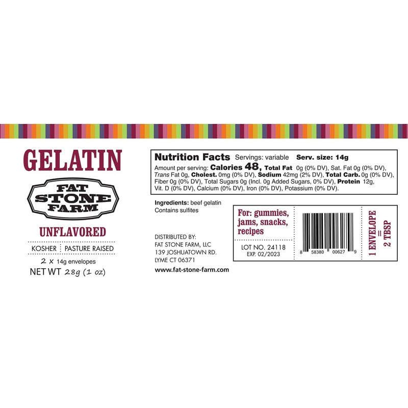Fat Stone Farm Kosher Beef Gelatin Powder (Unflavored) - Single