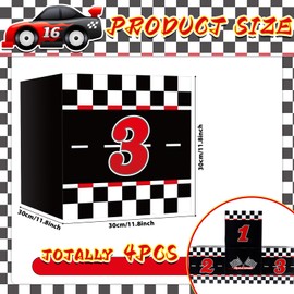 4 Pcs Large Racing Car Birthday Party Decorations Race Car Boxes Black White Checkered Cardboard Goodie Boxes Podium Treat Boxes Centerpiece 11.8 Inch for Car Baby Shower Party Supplies Outdoor Decor