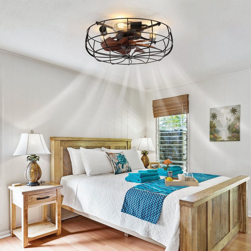 LEDIARY 20" Caged Ceiling Fans with Lights and Remote, Flush