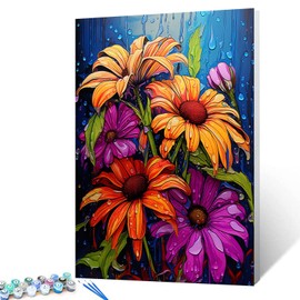 Graffitic Blossom Flowers DIY Paint by Numbers for Adults Doodle Wildflowers DIY Digital Oil Painting Acrylic Paint Tropical Floral Painting Kits Canvas Wall Art Men Room Decor 20x16 Inch(DIY Frame）