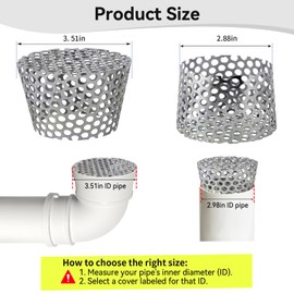 PVC Vent Termination Cap 2.98" to 3.51" ID, Heavy Duty Stainless Steel, Better Drainage & Anti-Clog Design, Precise Fit Furnace & Roof Vent Pipe, Premium Grade Conical Fittings for Air Intake&Exhaust