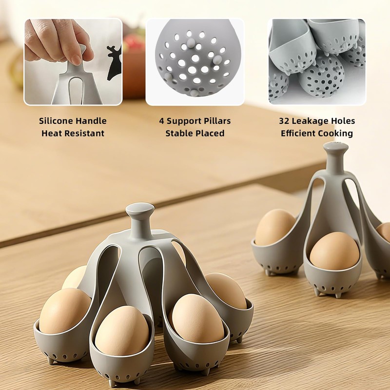Silicone Egg Boiler Rack, Freestanding Egg Boiler Holder with 6