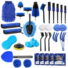 35PCS Car Detailing Brush Kit, Car Exterior Interior Cleaning Detail Brushes Set, House Bathroom Cleaner Tools (Wash Mitt, Towels and Sponge, Windshield Tool, Wheels, Leather, Air Vents ), Car Gift