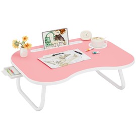 Lap Desk for Laptop Bed Trays for Eating and Laptops Breakfast in Bed Laptop Stand TV Trays for Bed with Cup Holder/Drawer for Sofa/Couch Portable Foldable (Pink, L(23×16")+Drawer)