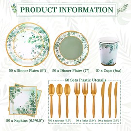 Ziliny 350 Pcs Tea Party Supplies Spring Summer Sage Green Sunflower Party Tableware Set Disposable Plates Napkins Paper Cups Plastic Cutlery Set For Birthday Bridal Baby Shower Serves 50(Sage Green)