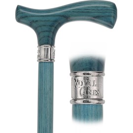 Fritz Comfort Cane – Matching Stained Wood Handle & Shaft Arthritis-Friendly Grip, Walking Stick for Men and Women, Walking Cane for Hiking (Blue Denium Handle, Petite to Smaller Hand)