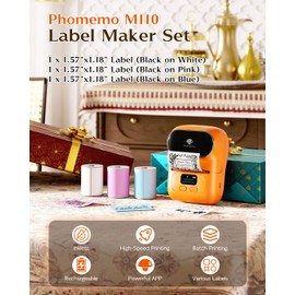Phomemo Label Maker Machine- M110 Upgraded Bluetooth Label Printer for Barcode, Clothing, Jewelry, Retail, Mailing, Business, Compatible with Android & iOS, with 3 Label,