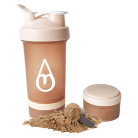Motivai® Shaker Bottle - Orange - 600ml | 3-teiliger Shaker mit Pulverfächern und Mischkugel | BPA-frei | Protein, Pre-Workout, Supplements