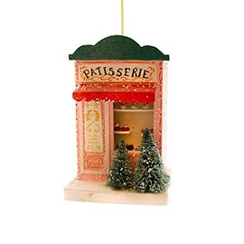 Cody Foster & Co French Patisserie Christmas Shop Ornament, Charming Detail, Festive Pink & Green, Hand-Painted