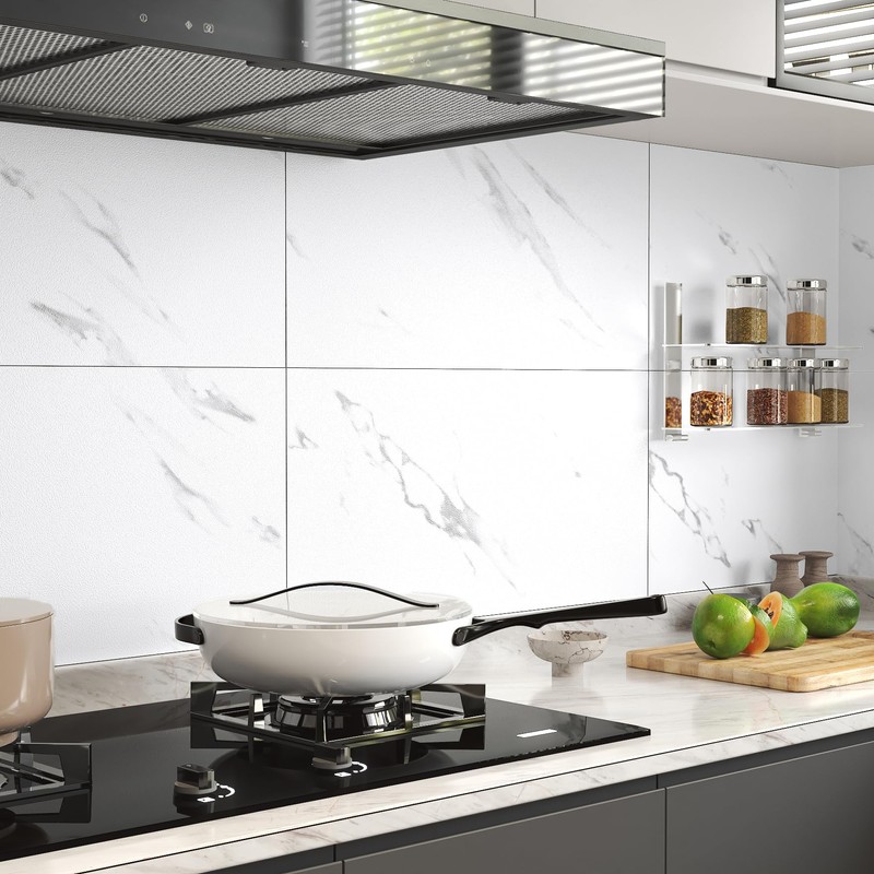 FunStick 30x60cm Carrara Marble Peel and Stick Floor Tile White